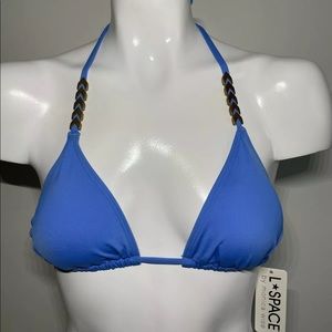 L*Space 🌊 By Monica Wise Blue Bikini Top Triangle Gold Arrow Hardware Medium